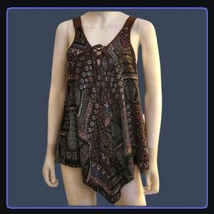 WRANGLER Faux Suede Floral Handkerchief Lace-up Sleeveless Slip Western Top